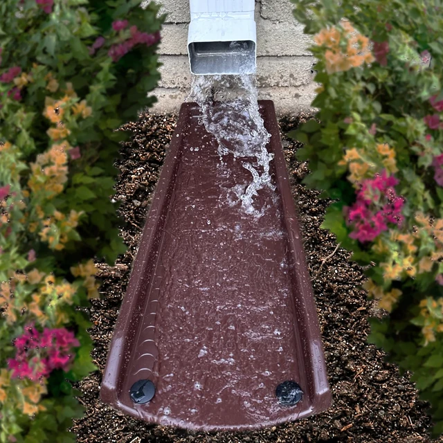 Alt view image 2 of 6 - 2 Pack Downspout Splash Block, 24" Rain Gutter Downspout Extensions with 4pc Fixing Nails,Gutter Downspout Splash Block, Drainage to Protect House Foundations (4 Piece|Brown)
