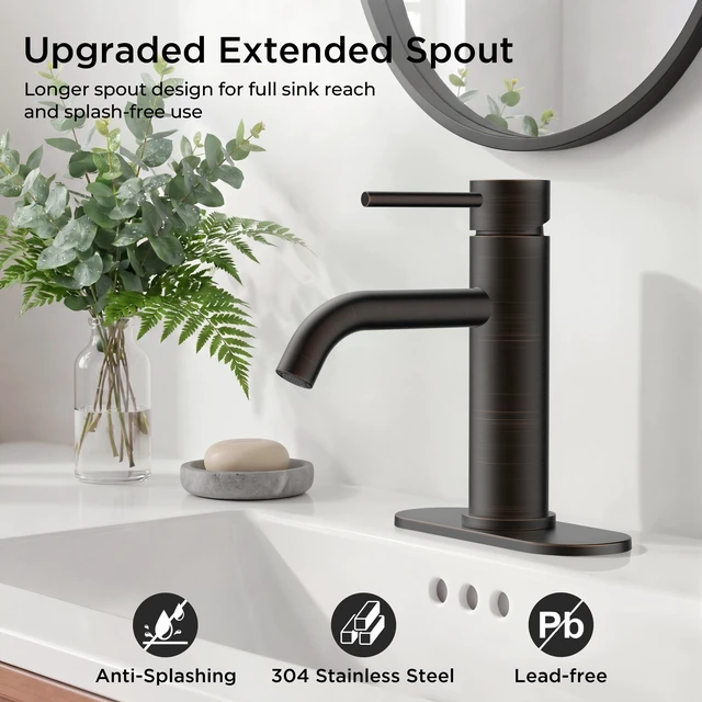 Alt view image 2 of 7 - Bathroom Faucet 1 Hole, Single Handle Vainty Sink Faucets Bronze for 1 or 3 Hole 4 Inch Centerset Sink, with Pop-up Drain, NSF61 Certificate, for Rv Commercial Lavatory Restroom Basin