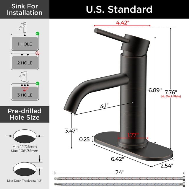 Alt view image 4 of 7 - Bathroom Faucet 1 Hole, Single Handle Vainty Sink Faucets Bronze for 1 or 3 Hole 4 Inch Centerset Sink, with Pop-up Drain, NSF61 Certificate, for Rv Commercial Lavatory Restroom Basin