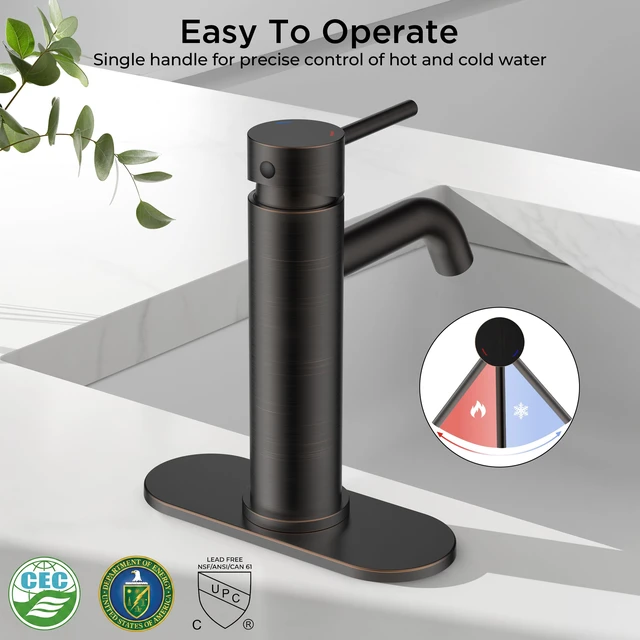 Alt view image 5 of 7 - Bathroom Faucet 1 Hole, Single Handle Vainty Sink Faucets Bronze for 1 or 3 Hole 4 Inch Centerset Sink, with Pop-up Drain, NSF61 Certificate, for Rv Commercial Lavatory Restroom Basin