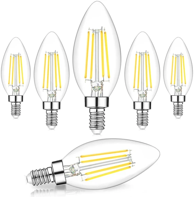 Main image of 6-Pack Dimmable E12 LED Candelabra Bulbs 60W Equivalent, 5000K 6W, B11 Candle Base, 600 Lumens, LED Filament, High CRI, Vintage Light Bulb for Chandelier Ceiling Fan