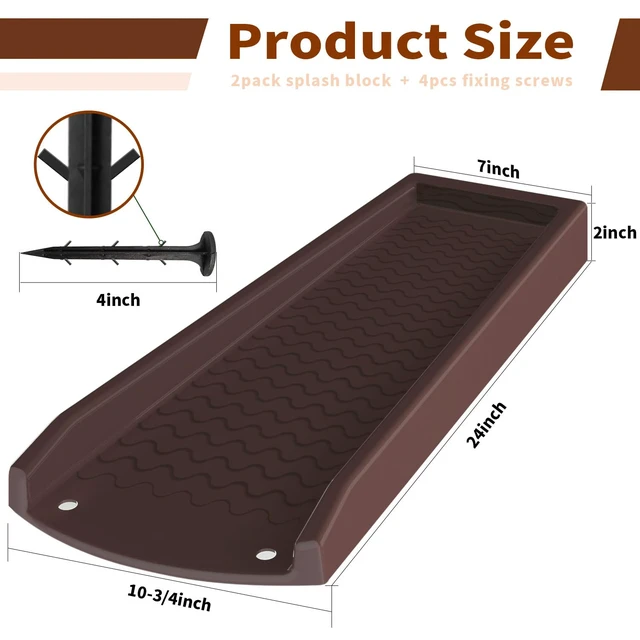 Alt view image 6 of 6 - 2 Pack Downspout Splash Block, 24" Rain Gutter Downspout Extensions with 4pc Fixing Nails,Gutter Downspout Splash Block, Drainage to Protect House Foundations (4 Piece|Brown)