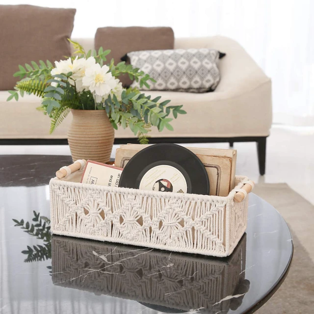 Alt view image 3 of 7 - 2Pc Macrame Storage Basket, Boho Decor Toilet Paper Holder, Ivory Small Baskets for Organizing, Hand-Woven, Bohemian Beach Coastal Decor, Shelf Vanity Cabinet Bedroom Living Room Office Dorm