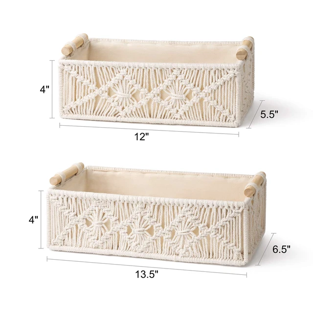 Alt view image 6 of 7 - 2Pc Macrame Storage Basket, Boho Decor Toilet Paper Holder, Ivory Small Baskets for Organizing, Hand-Woven, Bohemian Beach Coastal Decor, Shelf Vanity Cabinet Bedroom Living Room Office Dorm
