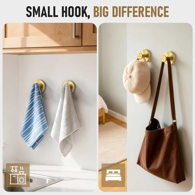 Alt view image 3 of 6 - Suction Cup Hooks for Shower, Shower Hooks for Inside Shower, No Drill Bathroom Hooks for Towels and Robes, Removable Suction Hooks for Glass, Mirror, Tile, Waterproof Rustproof,Gold (4 Pack)