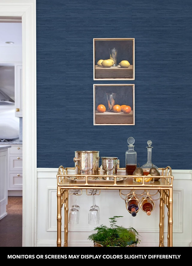 Alt view image 3 of 4 - x Society Social Classic Faux Grasscloth Peel and Stick Wallpaper, Navy Blue