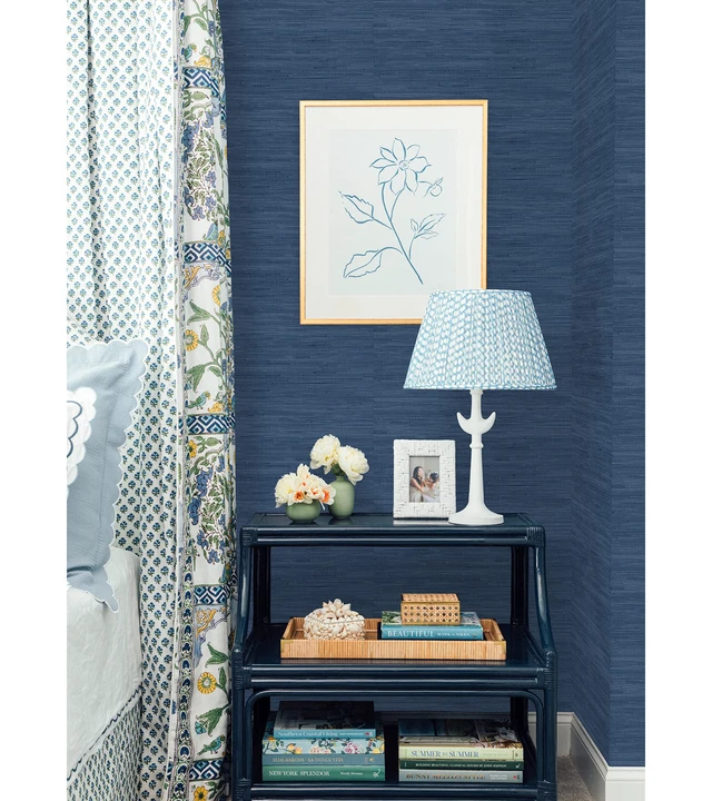 Alt view image 4 of 4 - x Society Social Classic Faux Grasscloth Peel and Stick Wallpaper, Navy Blue