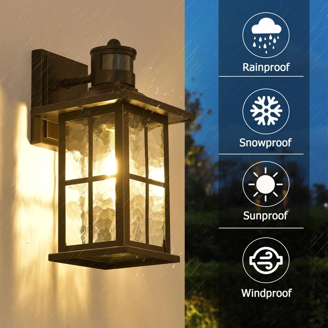 Alt view image 5 of 6 - Motion Sensor Porch Light Black Dusk to Dawn Outdoor Wall Lantern Exterior Sconce Lighting Fixtures Modern Outside Wall Mount Coach Lamp for House Garage Patio Front Door
