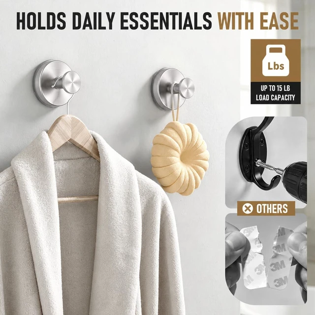 Alt view image 3 of 7 - Suction Cup Hooks for Shower, Shower Hooks for Inside Shower, No Drill Bathroom Hooks for Towels and Robes, Removable Suction Hooks for Glass, Mirror, Tile, Waterproof Rustproof, Silver(4 Pack)