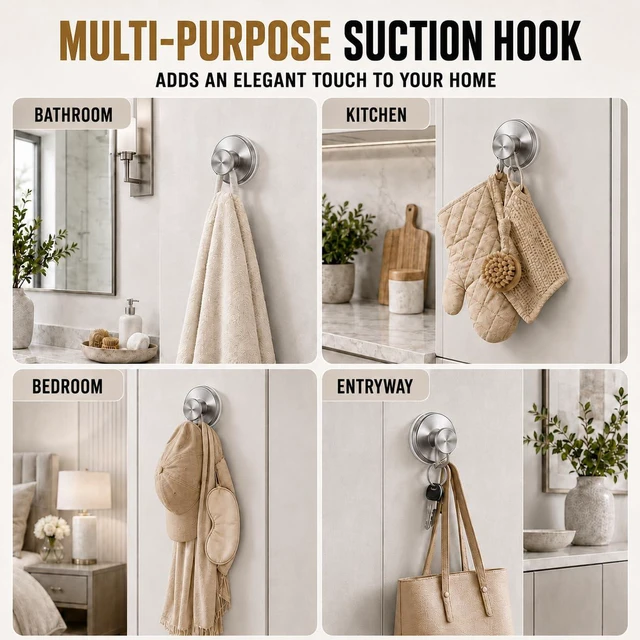 Alt view image 5 of 7 - Suction Cup Hooks for Shower, Shower Hooks for Inside Shower, No Drill Bathroom Hooks for Towels and Robes, Removable Suction Hooks for Glass, Mirror, Tile, Waterproof Rustproof, Silver(4 Pack)