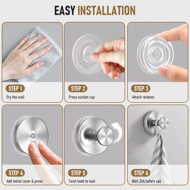 Alt view image 7 of 7 - Suction Cup Hooks for Shower, Shower Hooks for Inside Shower, No Drill Bathroom Hooks for Towels and Robes, Removable Suction Hooks for Glass, Mirror, Tile, Waterproof Rustproof, Silver(4 Pack)