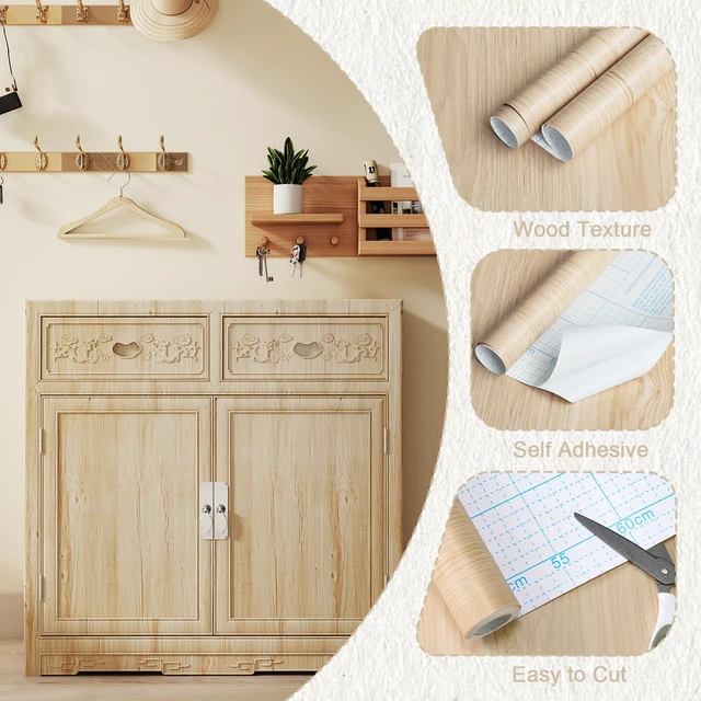 Alt view image 5 of 7 - Natural Wood Grain Wallpaper Wood Contact Paper Peel and Stick Oak Light Wood Contact Paper for Countertops Cabinet Decoration Waterproof Self-Adhesive 17.7"x 400"