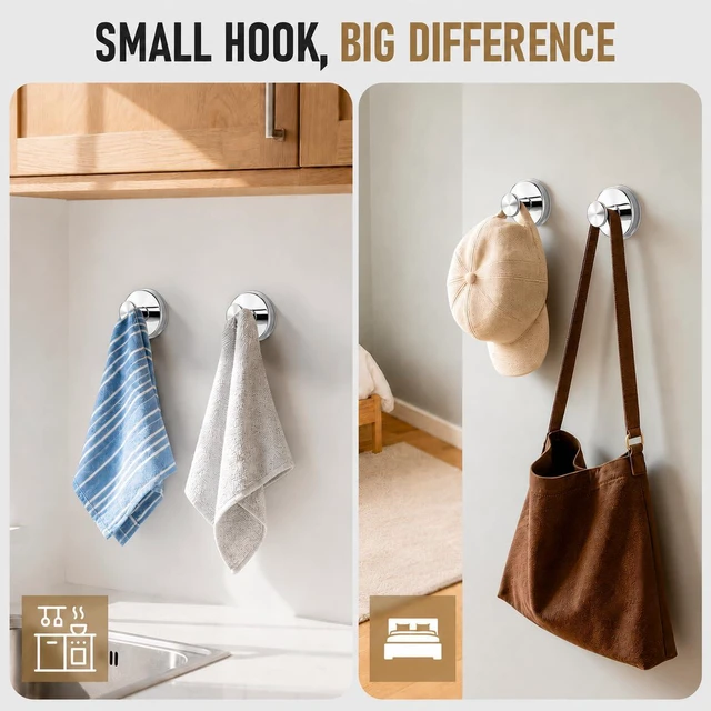 Alt view image 2 of 7 - Suction Cup Hooks for Shower, Shower Hooks for Inside Shower, No Drill Bathroom Hooks for Towels and Robes, Removable Suction Hooks for Glass, Mirror, Tile, Waterproof Rustproof, Chrome (4 Pack)
