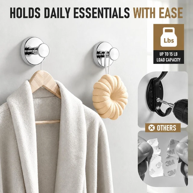 Alt view image 4 of 7 - Suction Cup Hooks for Shower, Shower Hooks for Inside Shower, No Drill Bathroom Hooks for Towels and Robes, Removable Suction Hooks for Glass, Mirror, Tile, Waterproof Rustproof, Chrome (4 Pack)