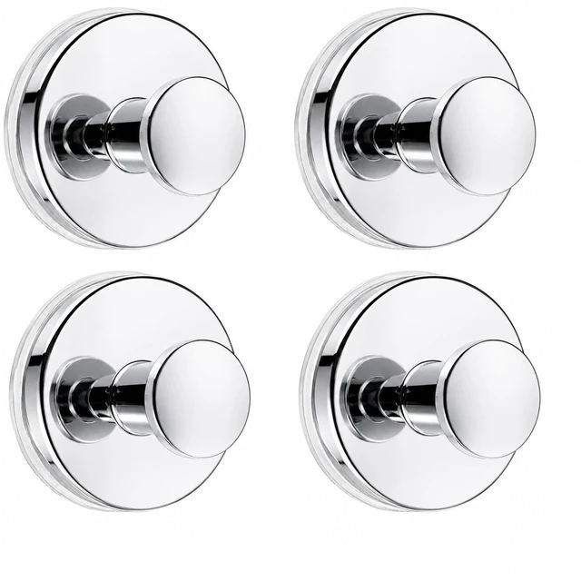 Main image of Suction Cup Hooks for Shower, Shower Hooks for Inside Shower, No Drill Bathroom Hooks for Towels and Robes, Removable Suction Hooks for Glass, Mirror, Tile, Waterproof Rustproof, Chrome (4 Pack)
