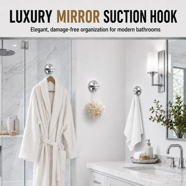 Alt view image 5 of 7 - Suction Cup Hooks for Shower, Shower Hooks for Inside Shower, No Drill Bathroom Hooks for Towels and Robes, Removable Suction Hooks for Glass, Mirror, Tile, Waterproof Rustproof, Chrome (4 Pack)