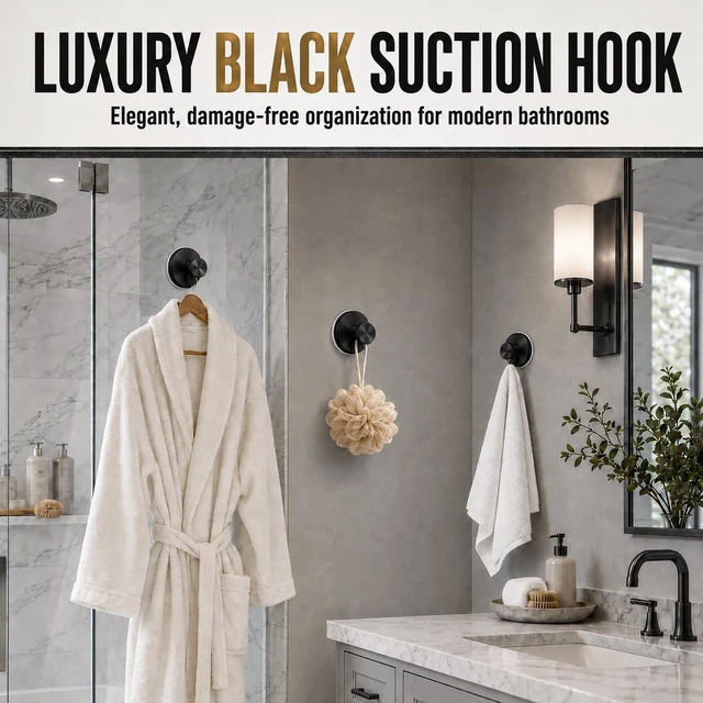 Alt view image 2 of 7 - Suction Cup Hooks for Shower, Shower Hooks for Inside Shower, No Drill Bathroom Hooks for Towels and Robes, Removable Suction Hooks for Glass, Mirror, Tile, Waterproof Rustproof, Black (4 Pack)