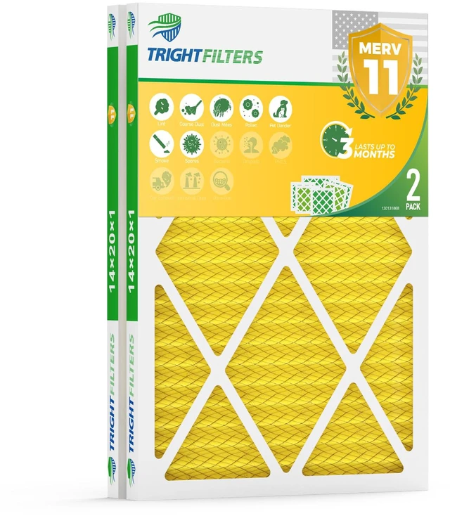 Main image of 14x20x1 Air Filter MERV 11 HVAC Furnace Filter Pleated 2 Pack Electrostatic Pleated, 3-Month HVAC AC Furnace Filters Replacement, MPR 1000-1200 & FPR 7, Actual Size: 13.78 x 19.80 x 0.79