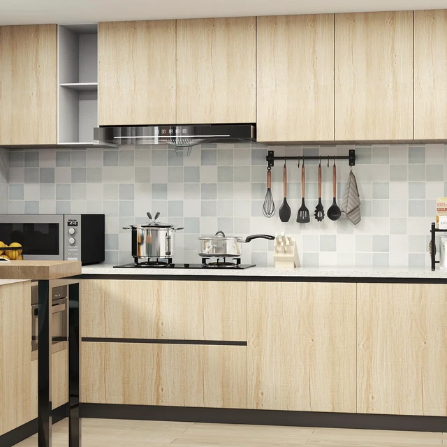 Alt view image 7 of 7 - Natural Wood Grain Wallpaper Wood Contact Paper Peel and Stick Oak Light Wood Contact Paper for Countertops Cabinet Decoration Waterproof Self-Adhesive 17.7"x 400"