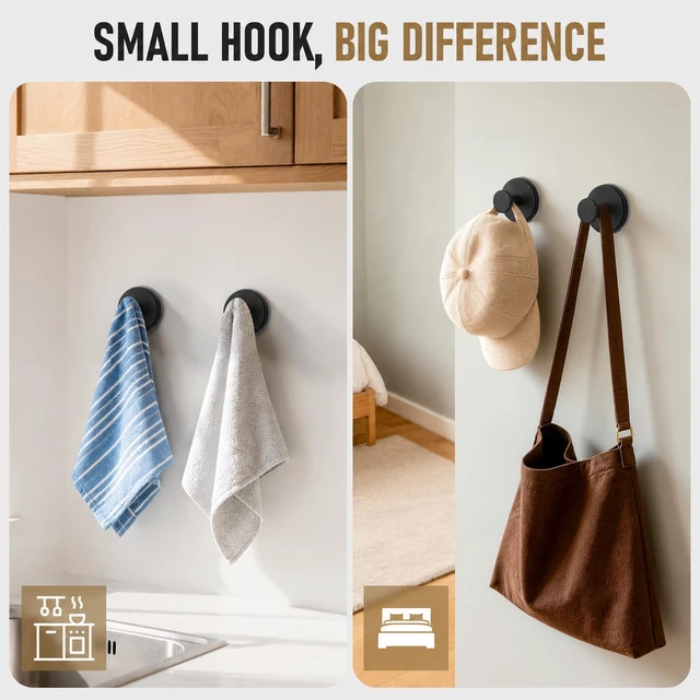 Alt view image 5 of 7 - Suction Cup Hooks for Shower, Shower Hooks for Inside Shower, No Drill Bathroom Hooks for Towels and Robes, Removable Suction Hooks for Glass, Mirror, Tile, Waterproof Rustproof, Black (4 Pack)