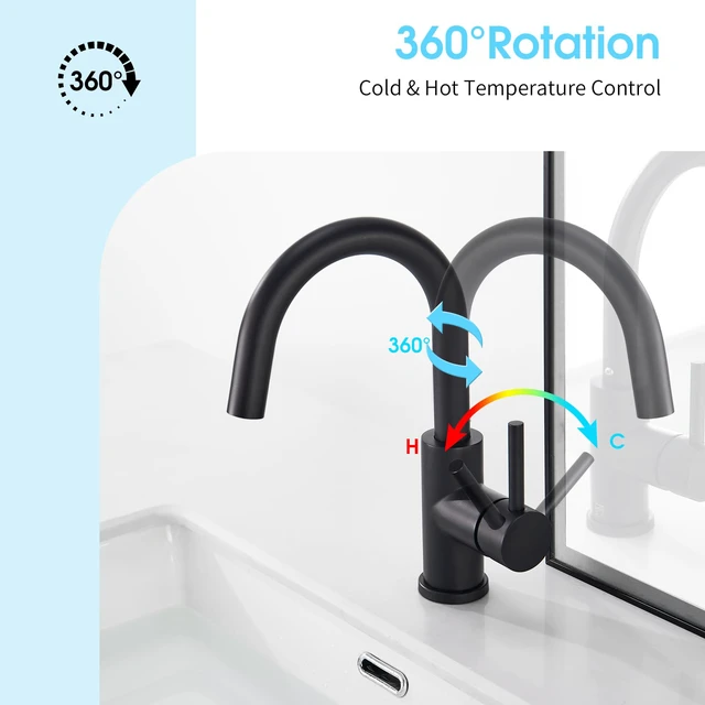 Alt view image 2 of 7 - Black Bathroom Faucet Brushed Nickel, Prep Wet Bar Sink Faucet Stainless Steel Single Hole Small Kitchen Faucet with 4 Inch Deck Plate, Mini Faucet Outdoor Tap for Farmhouse Vanity Sink Lavatory