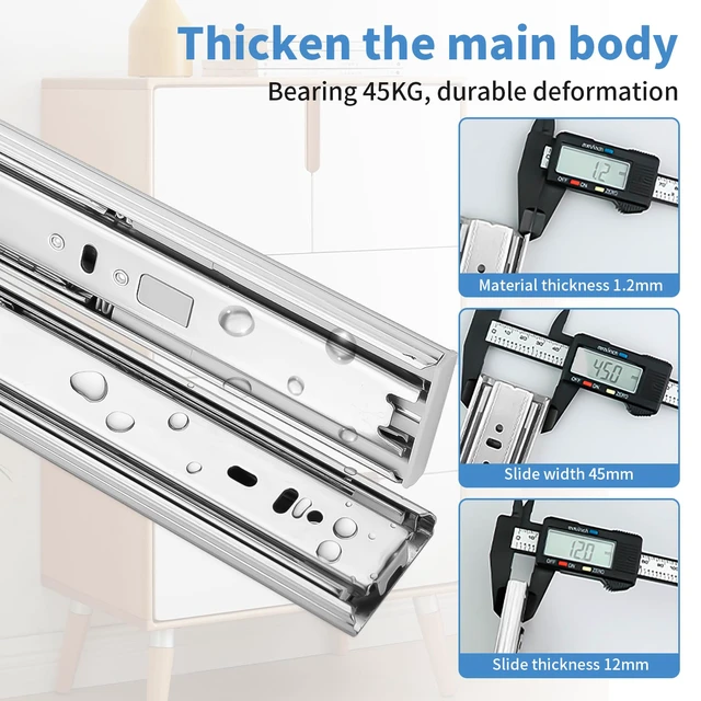 Alt view image 4 of 7 - 18 inch Drawer Slides 4 Pairs (8pcs) Soft Self Close Full Extension Ball Bearing Drawer Rails Side Mount Metal Dresser Runners for File Cabinet Trash Can Kitchen Wardrobe Glides 18" 100 LB Capacity