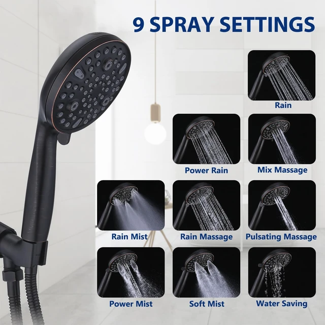 Alt view image 2 of 6 - High Pressure 10 Setting Handheld Shower Head, 5" Detachable Showerhead Spray Built-in Power Wash to Clean Tub, Tile & Pets, 79" Extra Long Stainless Steel Hose, Adjustable Bracket - Oil Rubbed Bronze