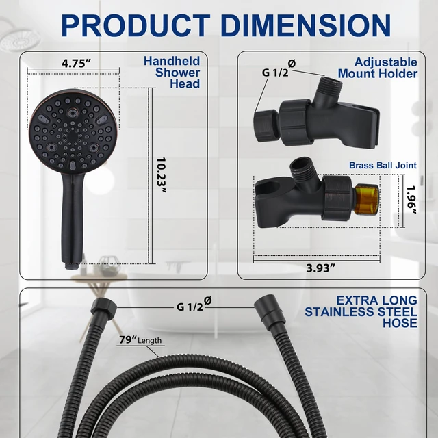 Alt view image 3 of 6 - High Pressure 10 Setting Handheld Shower Head, 5" Detachable Showerhead Spray Built-in Power Wash to Clean Tub, Tile & Pets, 79" Extra Long Stainless Steel Hose, Adjustable Bracket - Oil Rubbed Bronze