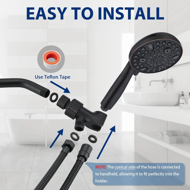 Alt view image 5 of 6 - High Pressure 10 Setting Handheld Shower Head, 5" Detachable Showerhead Spray Built-in Power Wash to Clean Tub, Tile & Pets, 79" Extra Long Stainless Steel Hose, Adjustable Bracket - Oil Rubbed Bronze