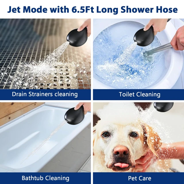Alt view image 4 of 6 - High Pressure 10 Setting Handheld Shower Head, 5" Detachable Showerhead Spray Built-in Power Wash to Clean Tub, Tile & Pets, 79" Extra Long Stainless Steel Hose, Adjustable Bracket - Oil Rubbed Bronze