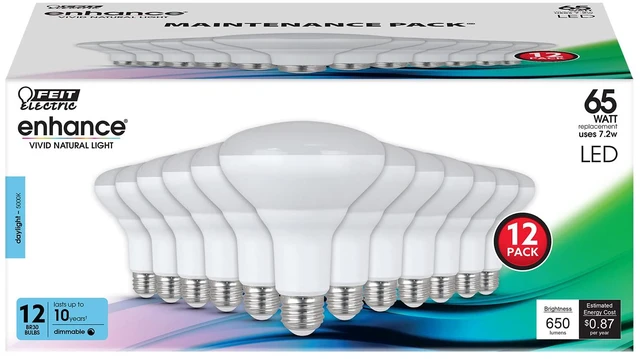 Alt view image 2 of 7 - Enhance BR30 LED Light Bulb, 65W Eq, Daylight, 12 Pack Dimmable, 650 Lumens, E26 Base, 5000K, 90+ CRI, Ideal for Security Lights, Landscape Lighting, Recessed Cans & Track Lighting
