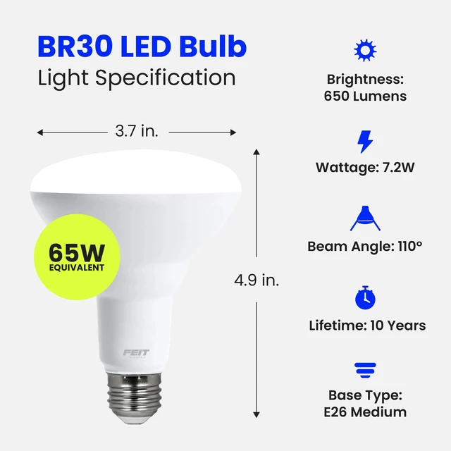 Alt view image 3 of 7 - Enhance BR30 LED Light Bulb, 65W Eq, Daylight, 12 Pack Dimmable, 650 Lumens, E26 Base, 5000K, 90+ CRI, Ideal for Security Lights, Landscape Lighting, Recessed Cans & Track Lighting