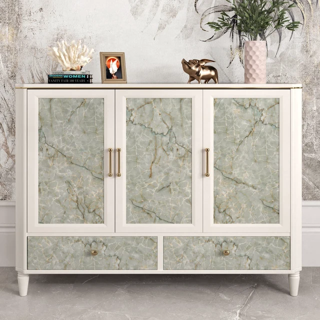 Alt view image 6 of 7 - Vinyl 15.8" x 472" Green Marble Contact Paper for Cabinets Counter Top Waterproof Marble Wallpaper Peel and Stick Countertops Self Adhesive Contact Paper for Desk Table Top Removable Decorative Film