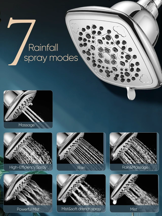 Alt view image 4 of 7 - Filtered Shower Head, 7 Modes High Pressure Shower Heads Chrome Shower Head with Filters for Hard Water for Remove Chlorine and Harmful Substances (Luxury Polished Chrome, 6 Inch Square)