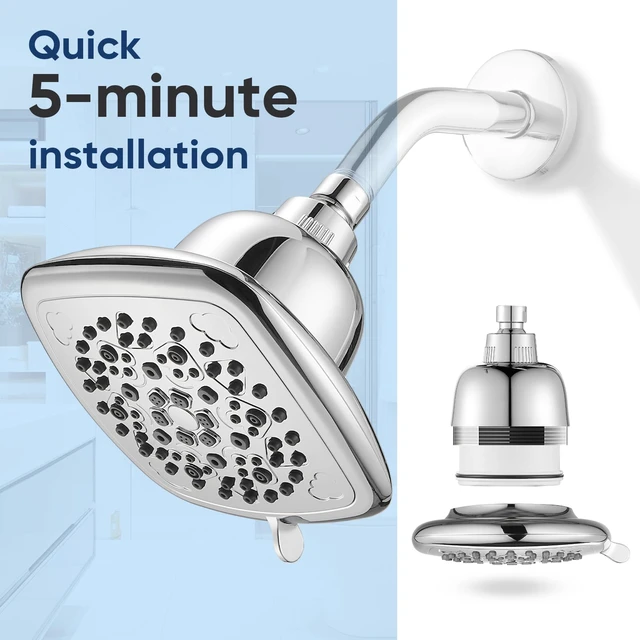 Alt view image 7 of 7 - Filtered Shower Head, 7 Modes High Pressure Shower Heads Chrome Shower Head with Filters for Hard Water for Remove Chlorine and Harmful Substances (Luxury Polished Chrome, 6 Inch Square)