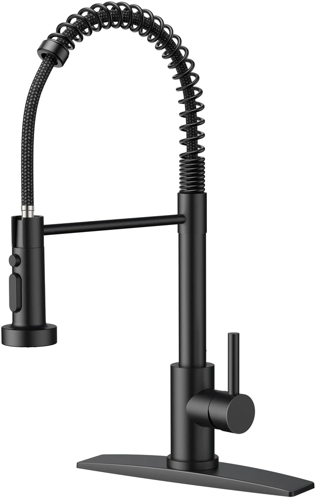 Main image of Black Kitchen Faucet with Pull Down Sprayer, Classic Single Handle No-Lead commercial Stainless Steel, 3-Mode High Arc Sink Faucet, with Deck Plate, for Rv Camper Bar Farmhouse Laundry Outdoor