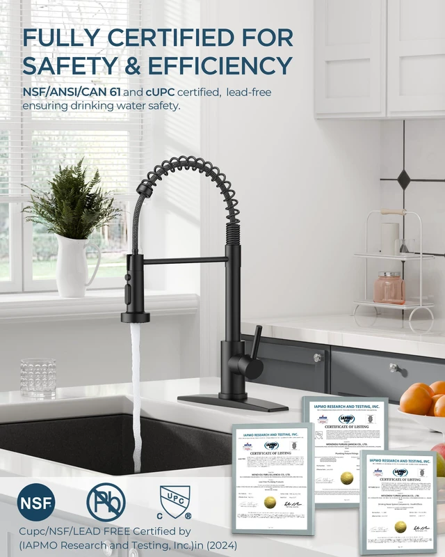 Alt view image 2 of 6 - Black Kitchen Faucet with Pull Down Sprayer, Classic Single Handle No-Lead commercial Stainless Steel, 3-Mode High Arc Sink Faucet, with Deck Plate, for Rv Camper Bar Farmhouse Laundry Outdoor