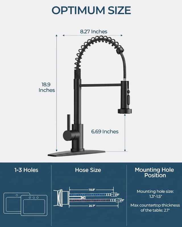 Alt view image 3 of 6 - Black Kitchen Faucet with Pull Down Sprayer, Classic Single Handle No-Lead commercial Stainless Steel, 3-Mode High Arc Sink Faucet, with Deck Plate, for Rv Camper Bar Farmhouse Laundry Outdoor