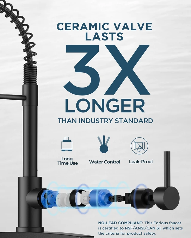 Alt view image 6 of 6 - Black Kitchen Faucet with Pull Down Sprayer, Classic Single Handle No-Lead commercial Stainless Steel, 3-Mode High Arc Sink Faucet, with Deck Plate, for Rv Camper Bar Farmhouse Laundry Outdoor