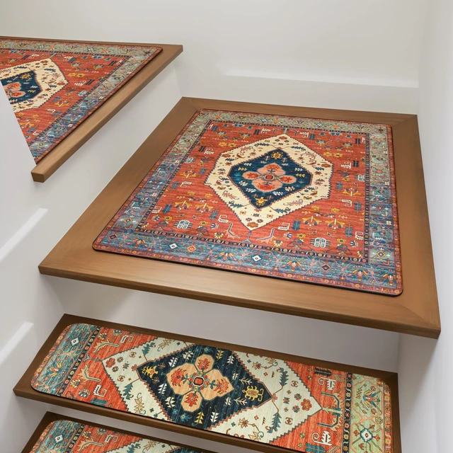 Main image of Stair Treads Non-Slip Matching Mat for Wooden Steps 31"x31" Stair Rugs Square Capet Stair Treads Rubber Backing Stair Runner Anti-Slip Stair Landing Mat Stair Mats Carpet for Stairs