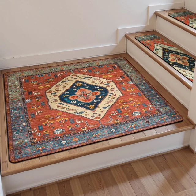 Alt view image 2 of 7 - Stair Treads Non-Slip Matching Mat for Wooden Steps 31"x31" Stair Rugs Square Capet Stair Treads Rubber Backing Stair Runner Anti-Slip Stair Landing Mat Stair Mats Carpet for Stairs
