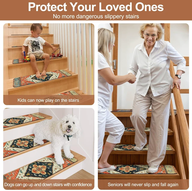 Alt view image 5 of 7 - Stair Treads Non-Slip Matching Mat for Wooden Steps 31"x31" Stair Rugs Square Capet Stair Treads Rubber Backing Stair Runner Anti-Slip Stair Landing Mat Stair Mats Carpet for Stairs