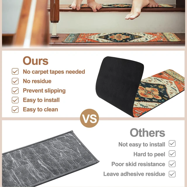 Alt view image 6 of 7 - Stair Treads Non-Slip Matching Mat for Wooden Steps 31"x31" Stair Rugs Square Capet Stair Treads Rubber Backing Stair Runner Anti-Slip Stair Landing Mat Stair Mats Carpet for Stairs