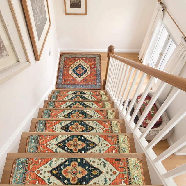 Alt view image 7 of 7 - Stair Treads Non-Slip Matching Mat for Wooden Steps 31"x31" Stair Rugs Square Capet Stair Treads Rubber Backing Stair Runner Anti-Slip Stair Landing Mat Stair Mats Carpet for Stairs