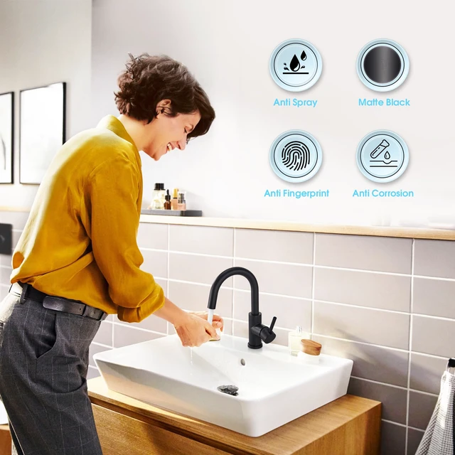 Alt view image 6 of 7 - Black Bathroom Faucet Brushed Nickel, Prep Wet Bar Sink Faucet Stainless Steel Single Hole Small Kitchen Faucet with 4 Inch Deck Plate, Mini Faucet Outdoor Tap for Farmhouse Vanity Sink Lavatory