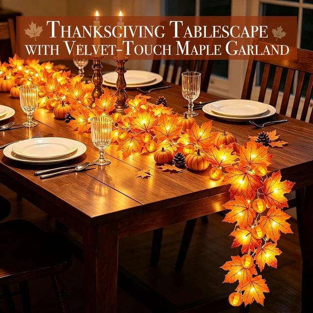 Alt view image 5 of 7 - 3 Pack Timer Fall Garland with Pumpkin Lights 30Ft 60LED Pumpkin Garland Halloween Fall Decorations for Home, Patented Enlarged Maple Leaves Battery Operated Thanksgiving Decor Porch Indoor Outdoor