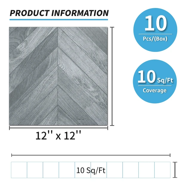 Alt view image 4 of 7 - 10-Pack Herringbone Peel and Stick Floor Planks, 12 x 12 in, Grey Premium Vinyl, Self-Adhesive, Waterproof, Wood Grain, Fade-Resistant, Scratch-Proof, Ideal for Kitchen, Dining Room, Bedrooms