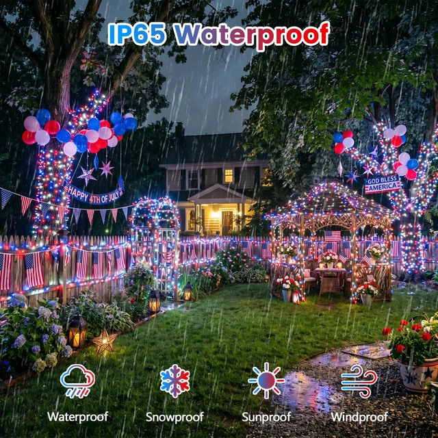 Alt view image 2 of 7 - 2pack 500LED Solar String Lights Outdoor Waterproof Red White Blue