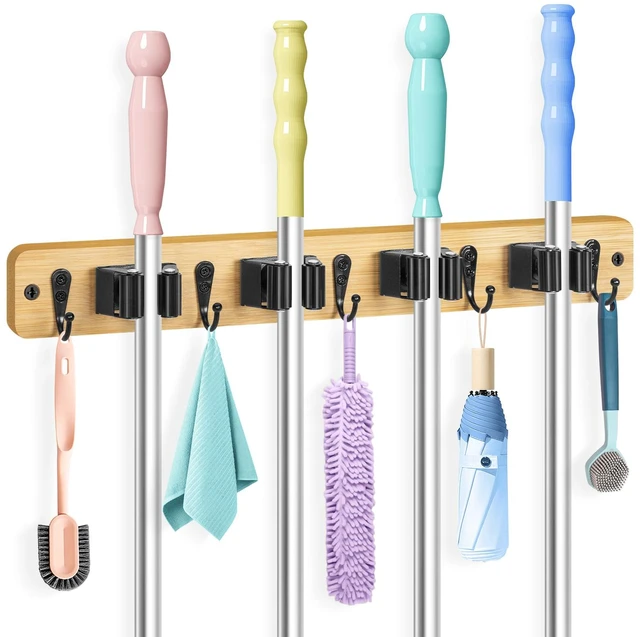 Main image of Broom Holder Wall Mount, Rustic Broom Hanger for Laundry Room Broom and Mop Organization and Storage, Mop Holder for Home Decor,Garden,Garage,Closet,4 Racks and 5 Hooks