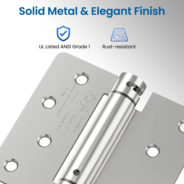 Alt view image 4 of 7 - 3 Pack 4 Inch Self Closing Door Hinges with 1/4'' Radius Corners Spring Loaded Door Hinges, Adjustable Tension for Garage, Front, Back Door, Left and Right Hand Doors, UL Listed